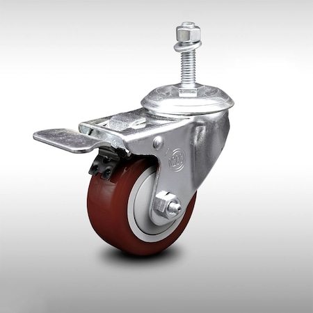 Service Caster 3 Inch SS Maroon Polyurethane 3/8 Inch Threaded Stem Caster Total Lock Brake SCC SCC-SSTSTTL20S314-PPUB-MRN-381615